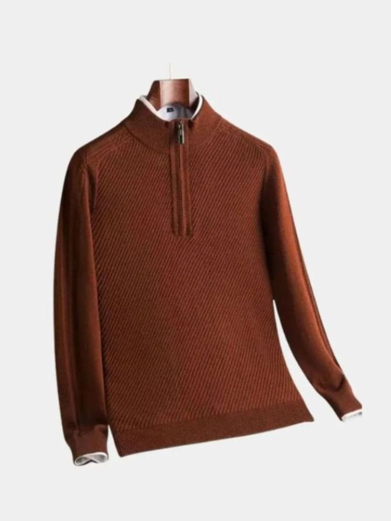 Gestreifter Viertelzip Wollpullover - Cross & Crown