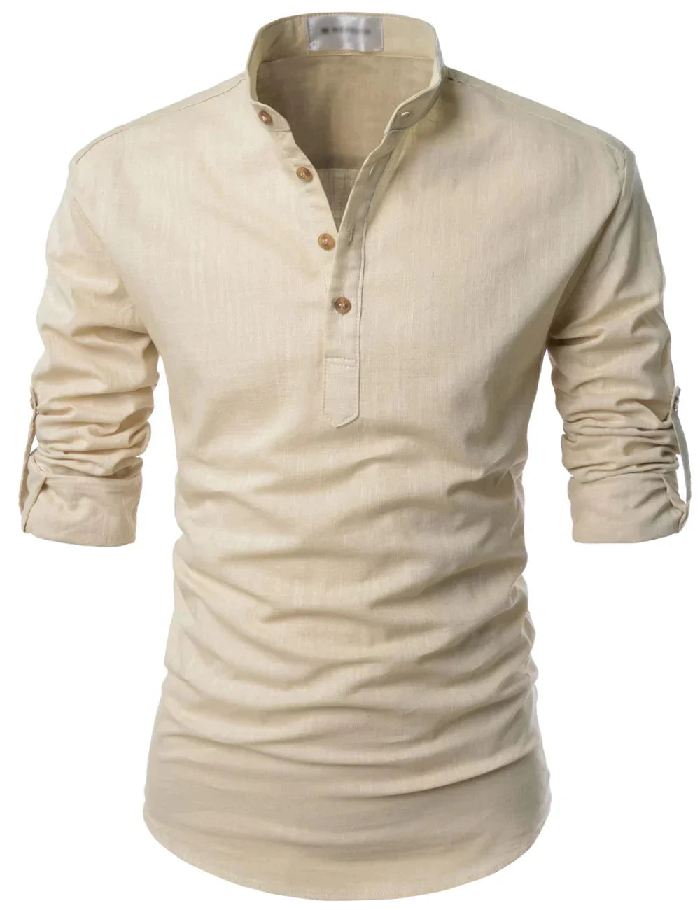Herren Sommerhemd Regular Fit Freizeit Langarm Stehkragen