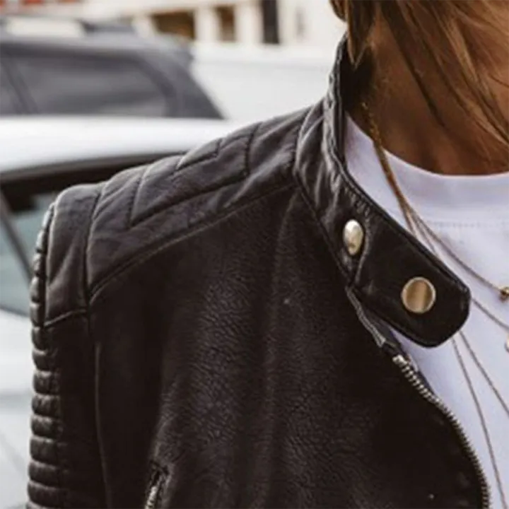 Damen Jacke in Lederoptik mit Metalldetails