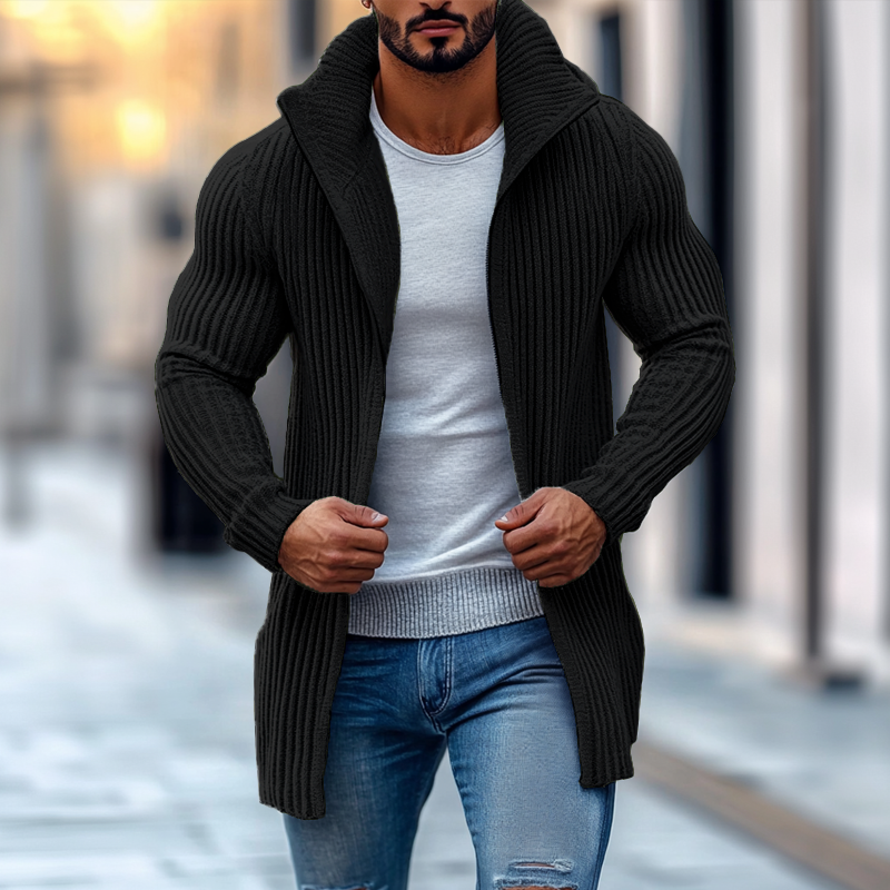 Gestreifter Langarm-Strickcardigan für Herren mit Stehkragen