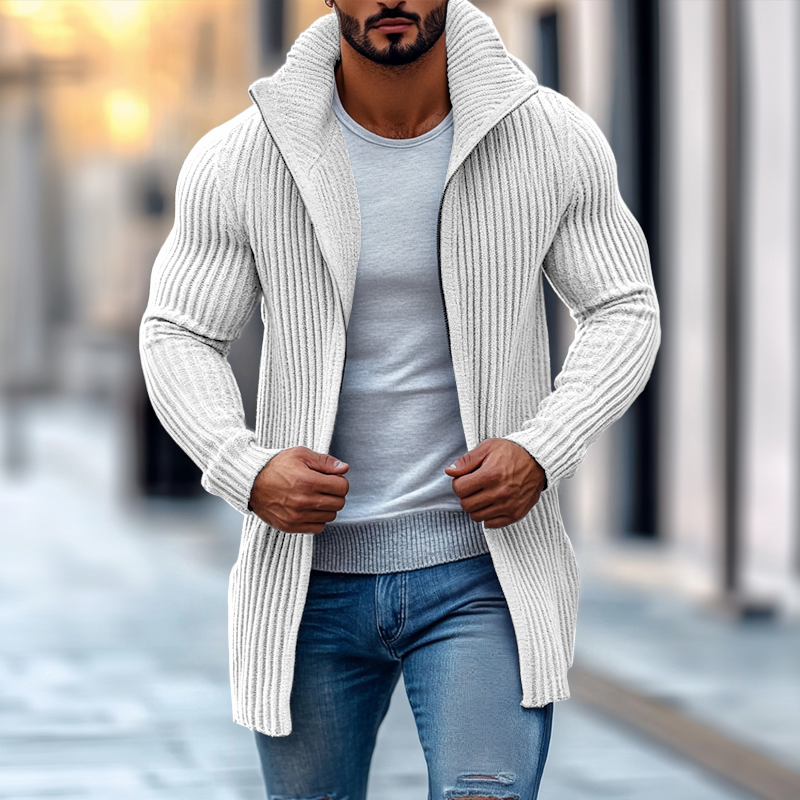 Gestreifter Langarm-Strickcardigan für Herren mit Stehkragen