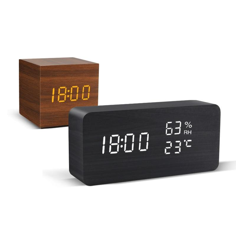LED-Wecker Holz Minimalistisch Wohnzimmer Temperaturanzeige
