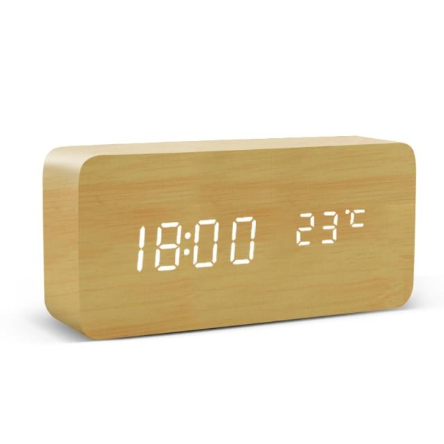 LED-Wecker Holz Minimalistisch Wohnzimmer Temperaturanzeige