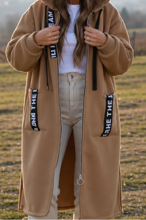 Damen Kapuzenmantel Knielang Relaxed Fit Freizeit