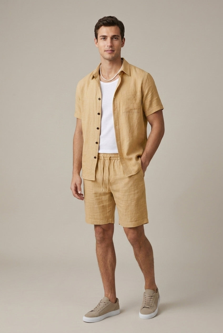 Zweiteiler Herren Kurzarmhemd Regular Fit Sommer Casual