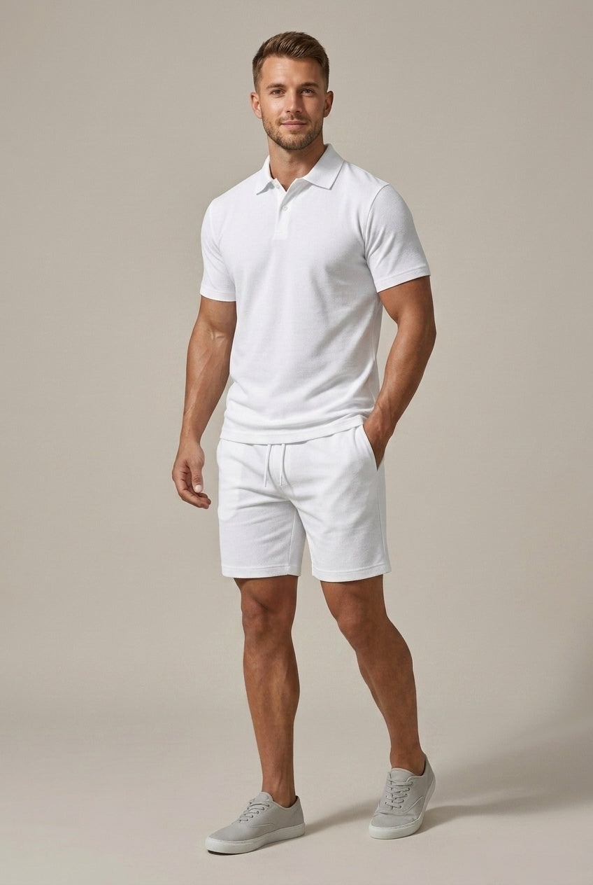 Zweiteiler Herren Slim Fit Casual Kurzarmhemd & Shorts