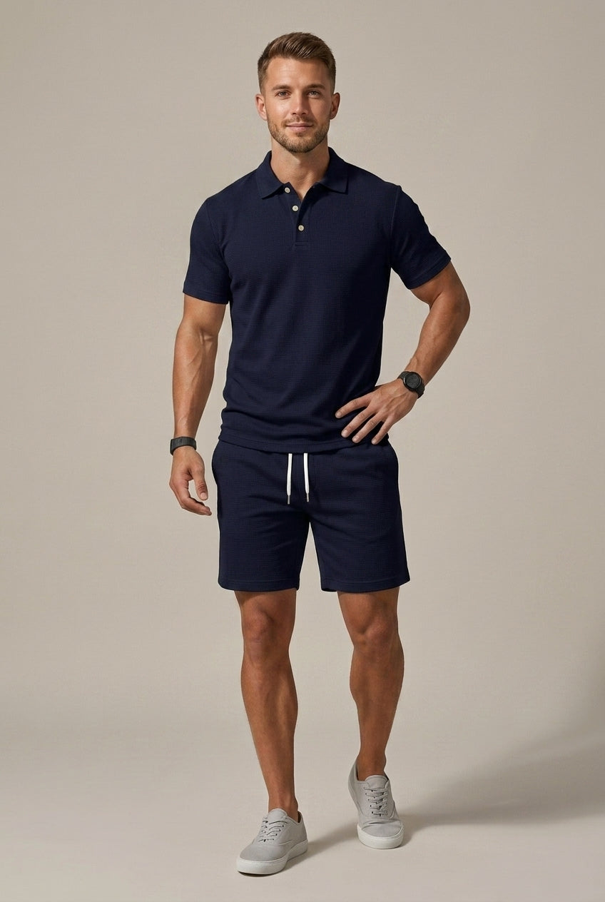 Zweiteiler Herren Slim Fit Casual Kurzarmhemd & Shorts