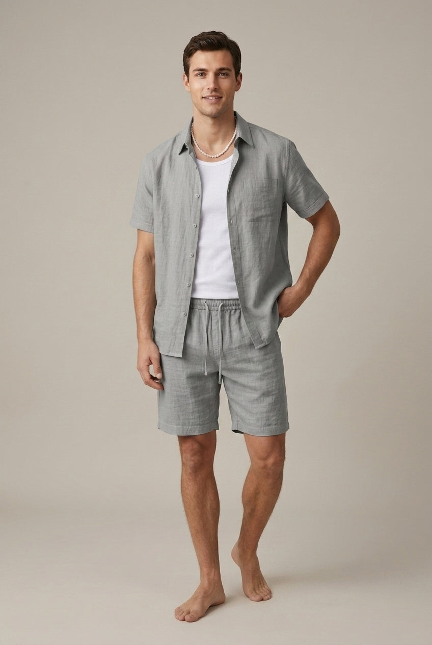 Zweiteiler Herren Kurzarmhemd Regular Fit Sommer Casual
