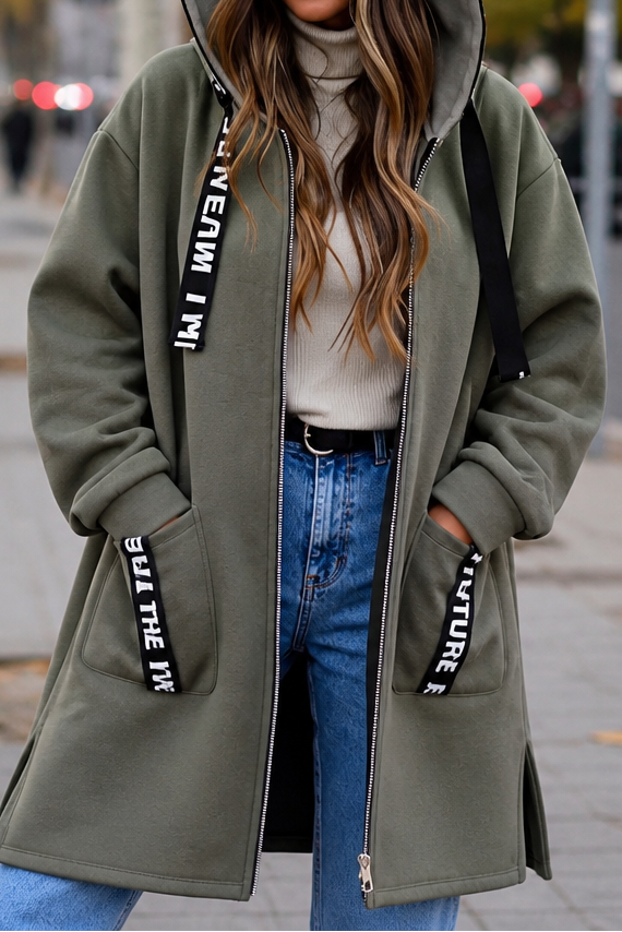 Damen Kapuzenmantel Knielang Relaxed Fit Freizeit