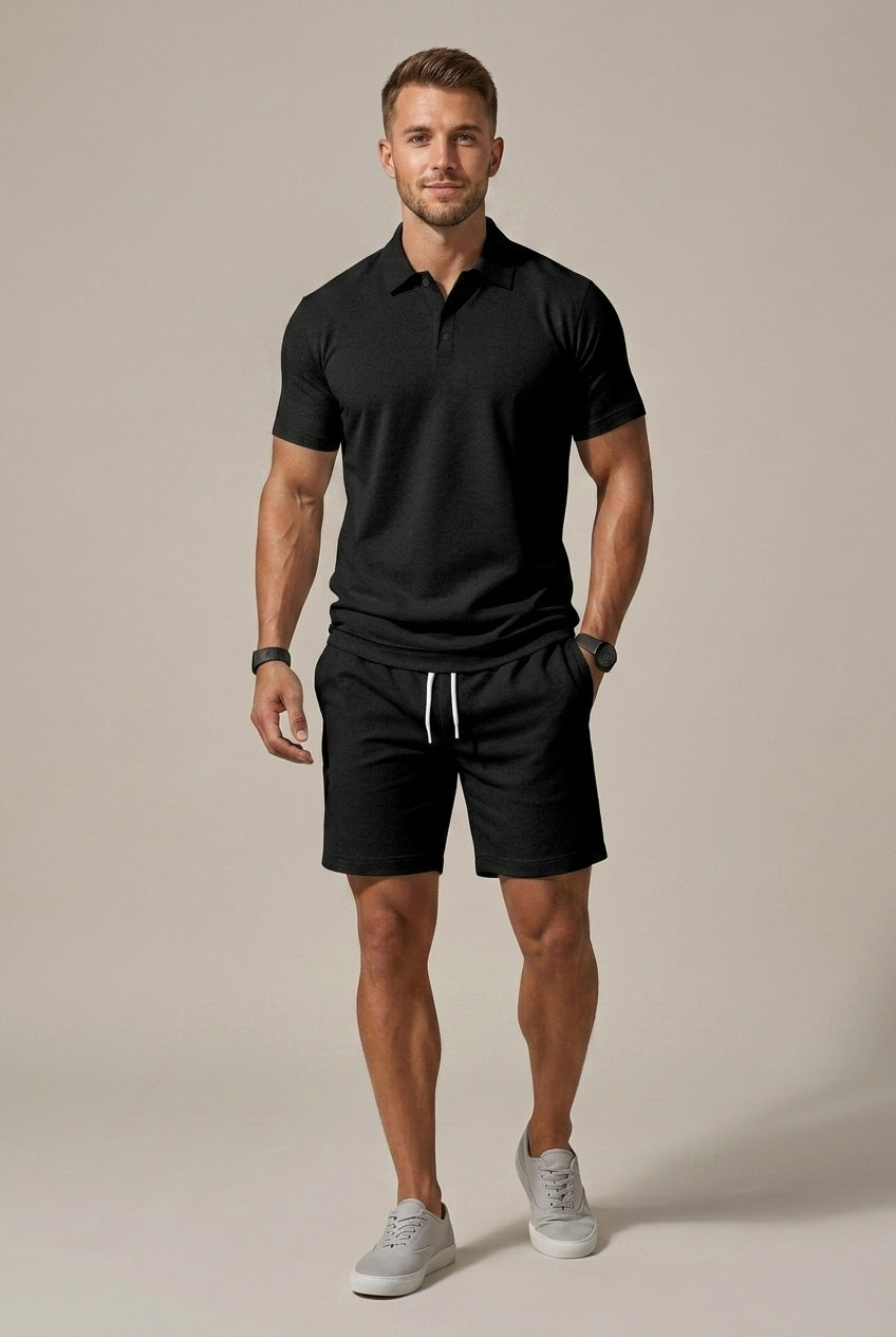 Zweiteiler Herren Slim Fit Casual Kurzarmhemd & Shorts