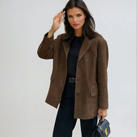 Blazer femme coupe droite business marron avec poches