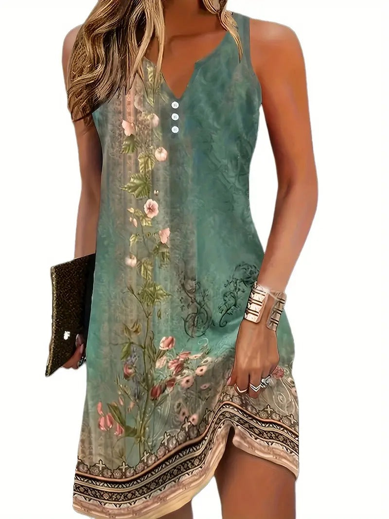 Ärmelloses Kleid Damen Midilänge Casual V-Ausschnitt