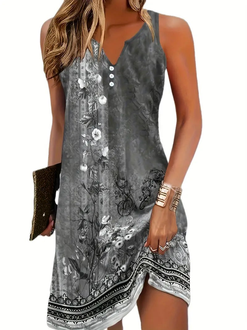 Ärmelloses Kleid Damen Midilänge Casual V-Ausschnitt