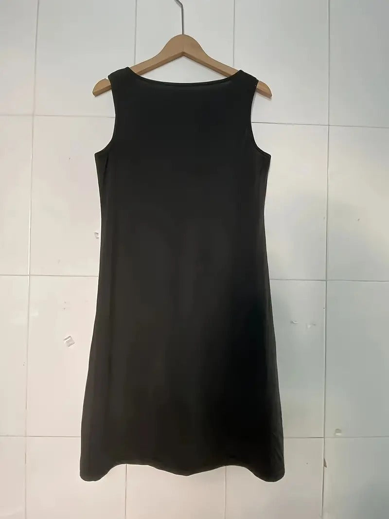 Ärmelloses Kleid Damen Midilänge Casual V-Ausschnitt