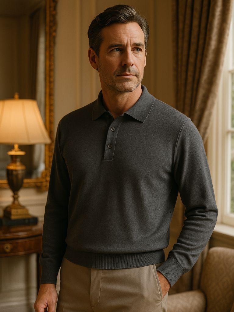 Cross & Crown Knitted Button Polo Sweater