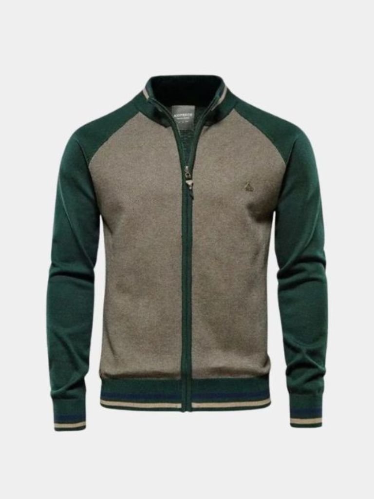 Farbblock Cardigan mit Stehkragen und Reißverschluss - Cross & Crown