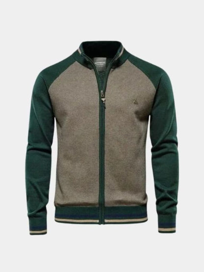 Farbblock Cardigan mit Stehkragen und Reißverschluss - Cross & Crown