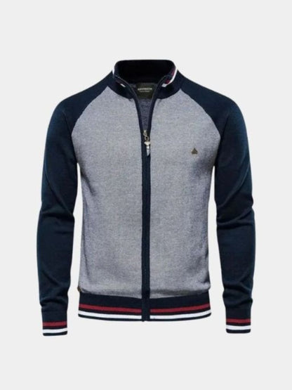 Farbblock Cardigan mit Stehkragen und Reißverschluss - Cross & Crown